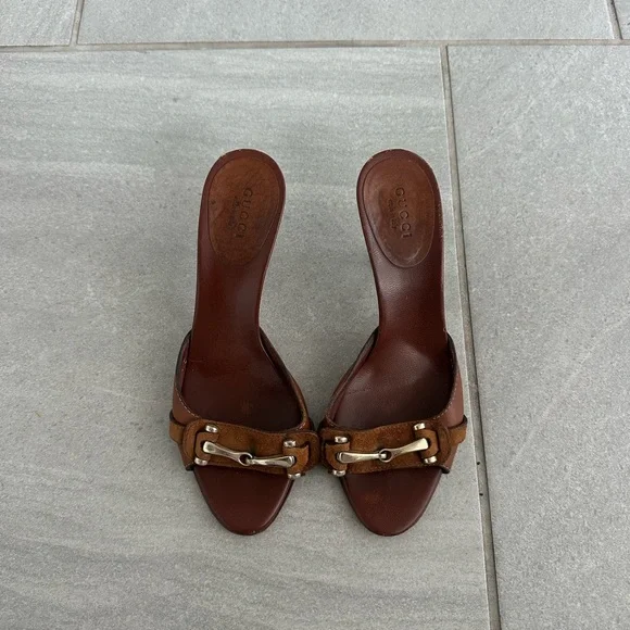 Vintage Gucci Brown Leather Horsebit Slide Sandals - Picture 1 of 5
